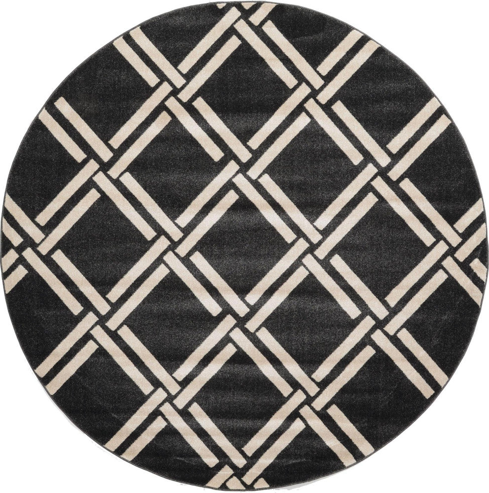 Rug Unique Loom Trellis Black Round 8' 0 x 8' 0