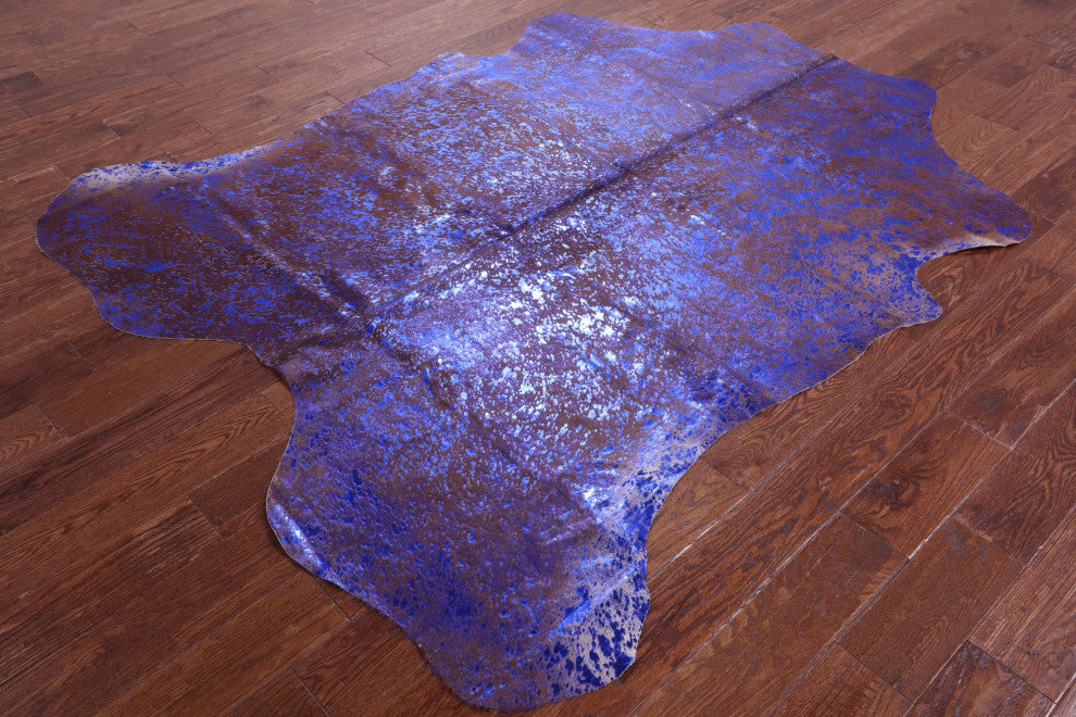 7' 0" X 6' 0" Blue Metallic Cowhide Rug C2081