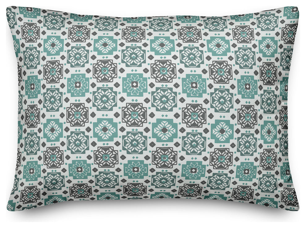 Square Flowers in Blue Throw Pillow