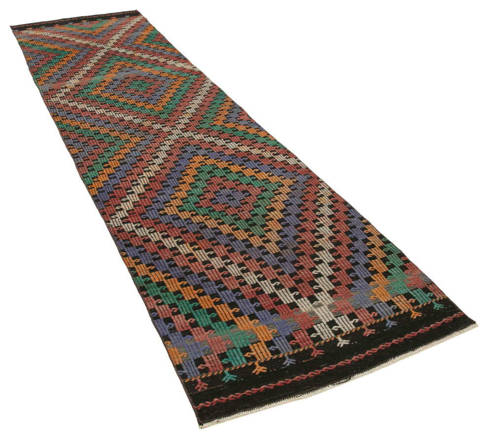 Rug N Carpet - Handwoven Oriental 2' 11" x 11' 7" Tribal Runner Kilim Rug