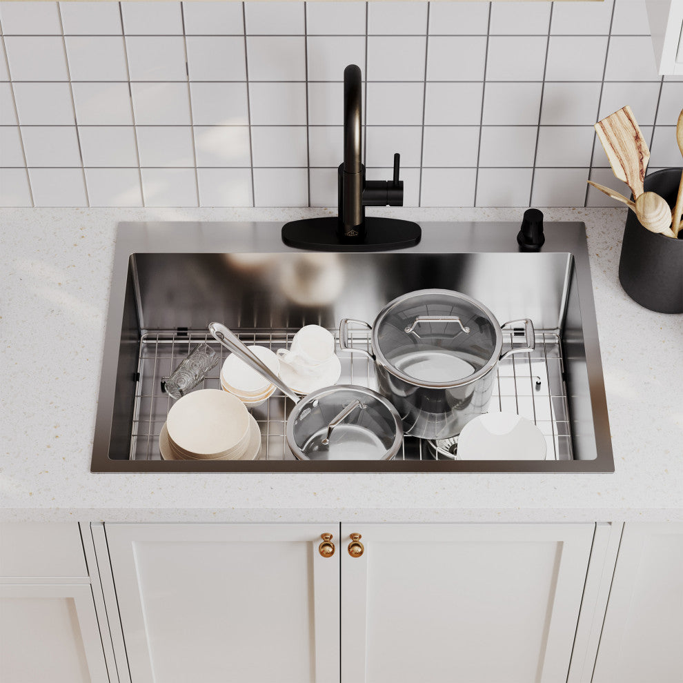Drop-In Stainless Steel 33-inch 1-Hole Single Bowl Kitchen Sink in Brushed