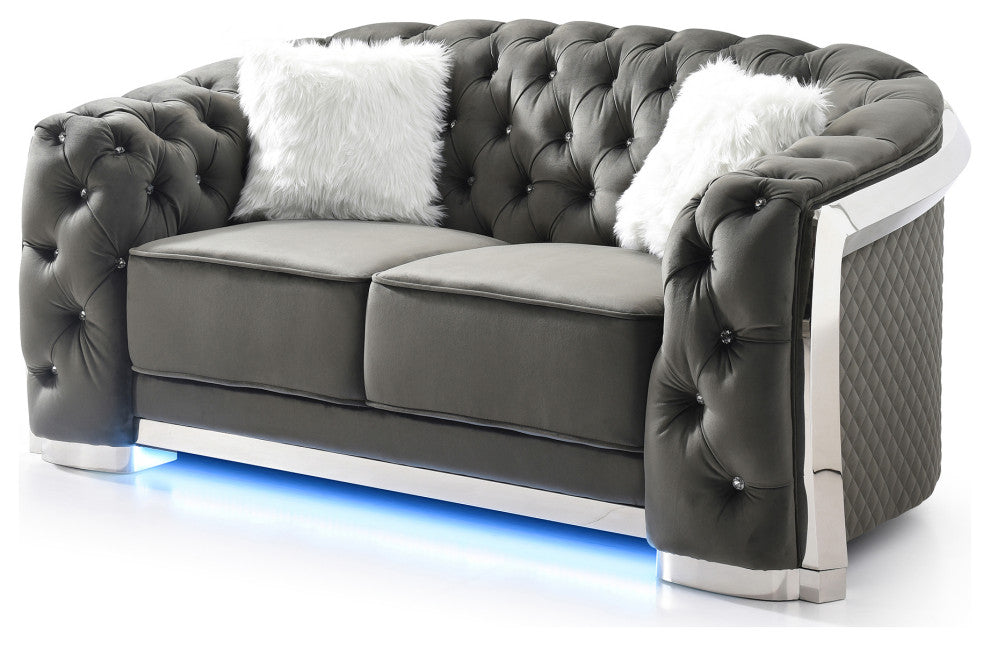 Sapphire 71 in. W Flared Arm Velvet Straight Sofa, Grey