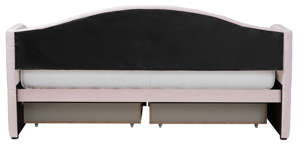 Mansi Modern Light Pink Velvet Fabric Upholstered Twin Size 2-Drawer Daybed