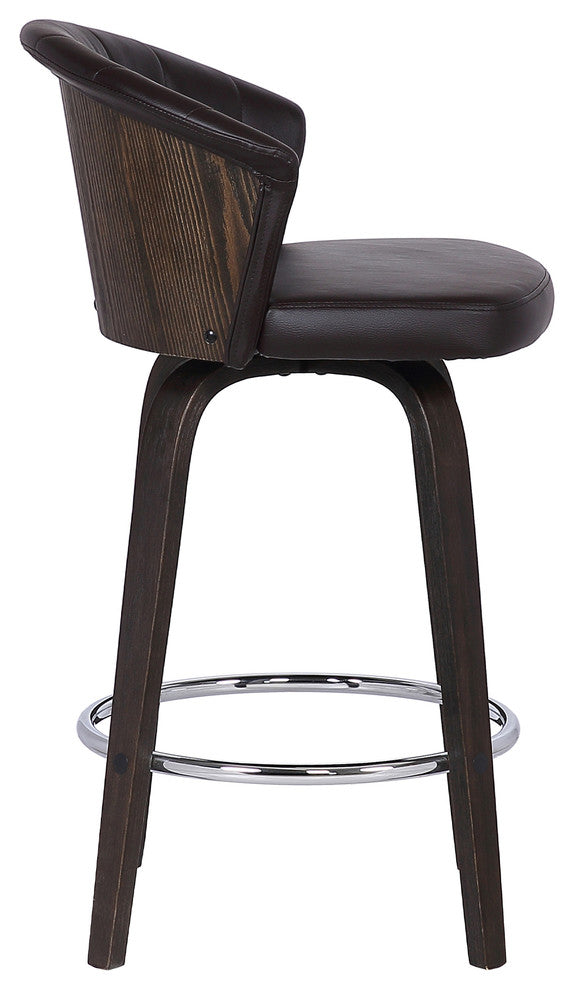 Ashley Wood Back Swivel Brown Faux Leather Bar Stool, 30"