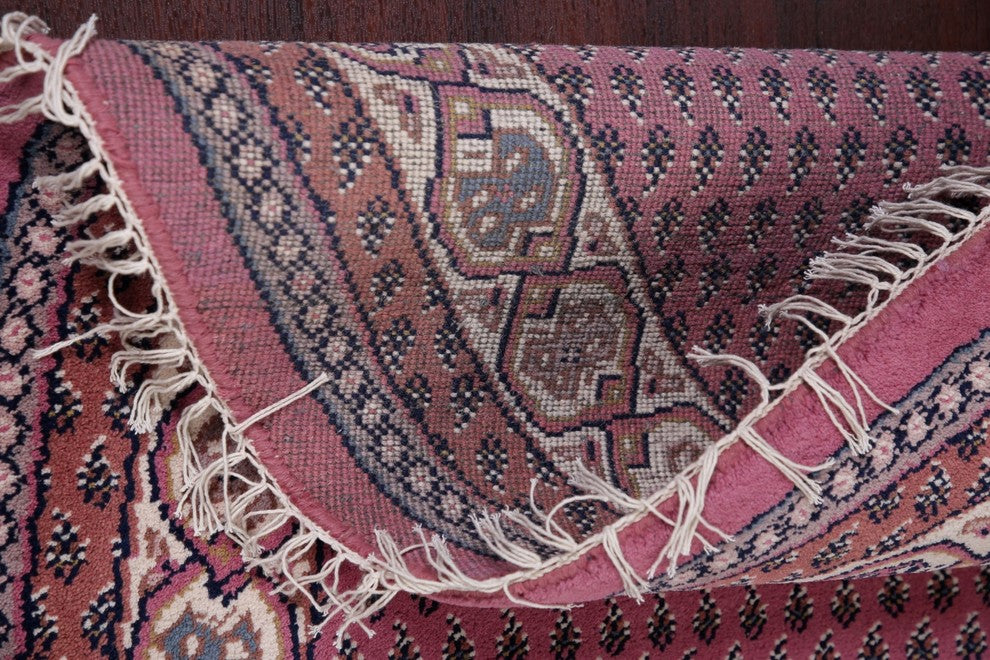 Handmade Wool Botemir Traditional Indian Oriental Area Rug, Pink, 8'1"X8'0"