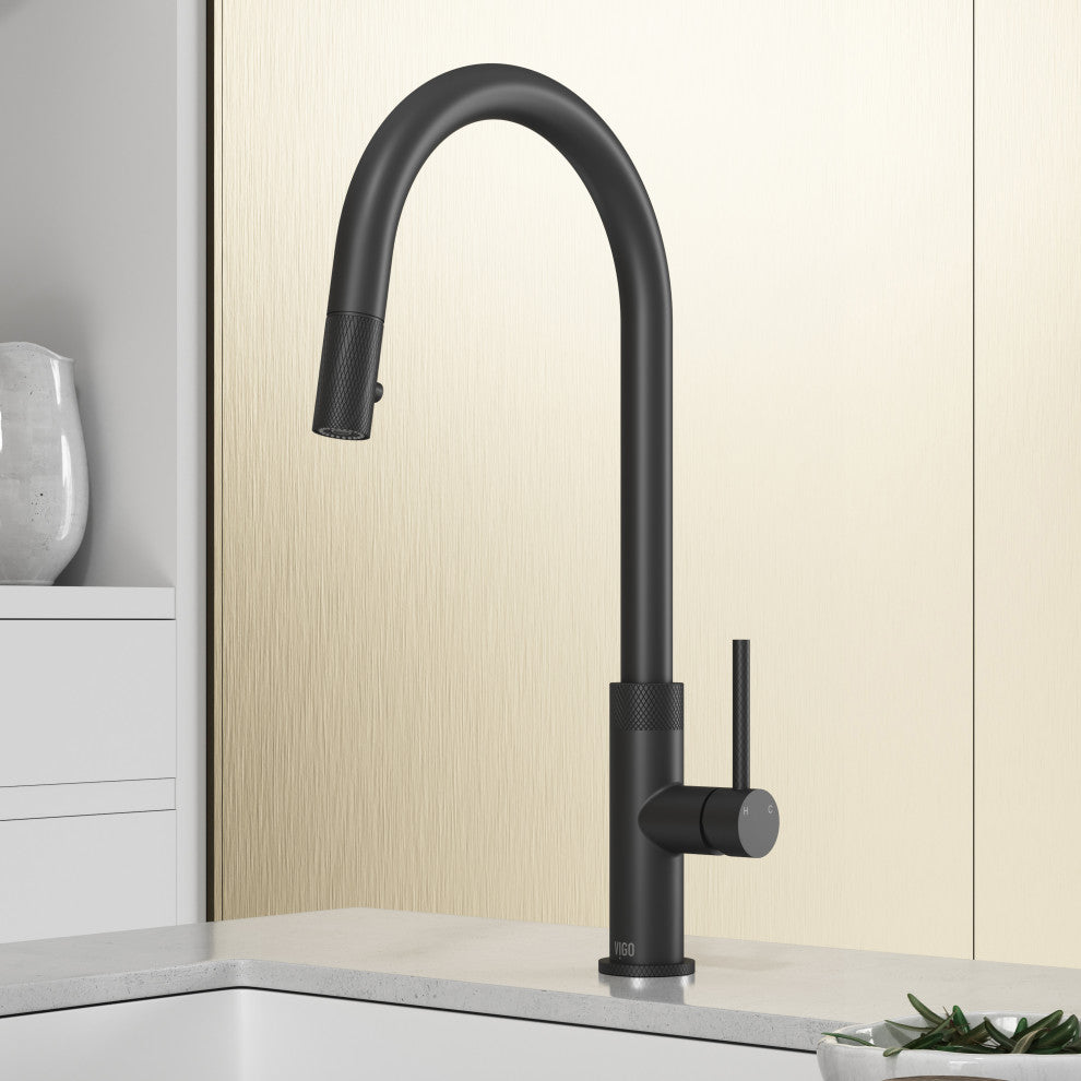 VIGO Bristol 19" H Single Handle Pull-Down Sprayer Kitchen Faucet, Matte Black, Without Extras