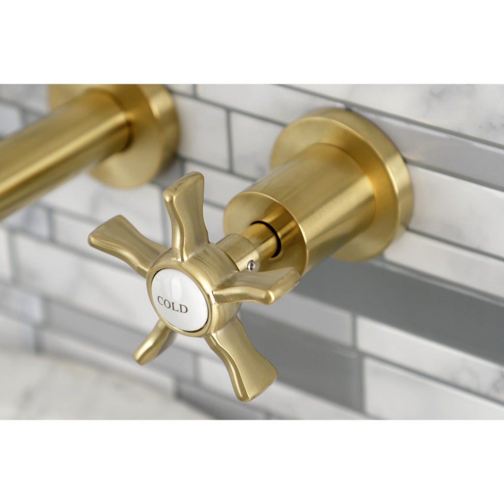 Kingston Brass KS8127NX Two-Handle Wall Mount Bathroom Faucet, Brushed Brass