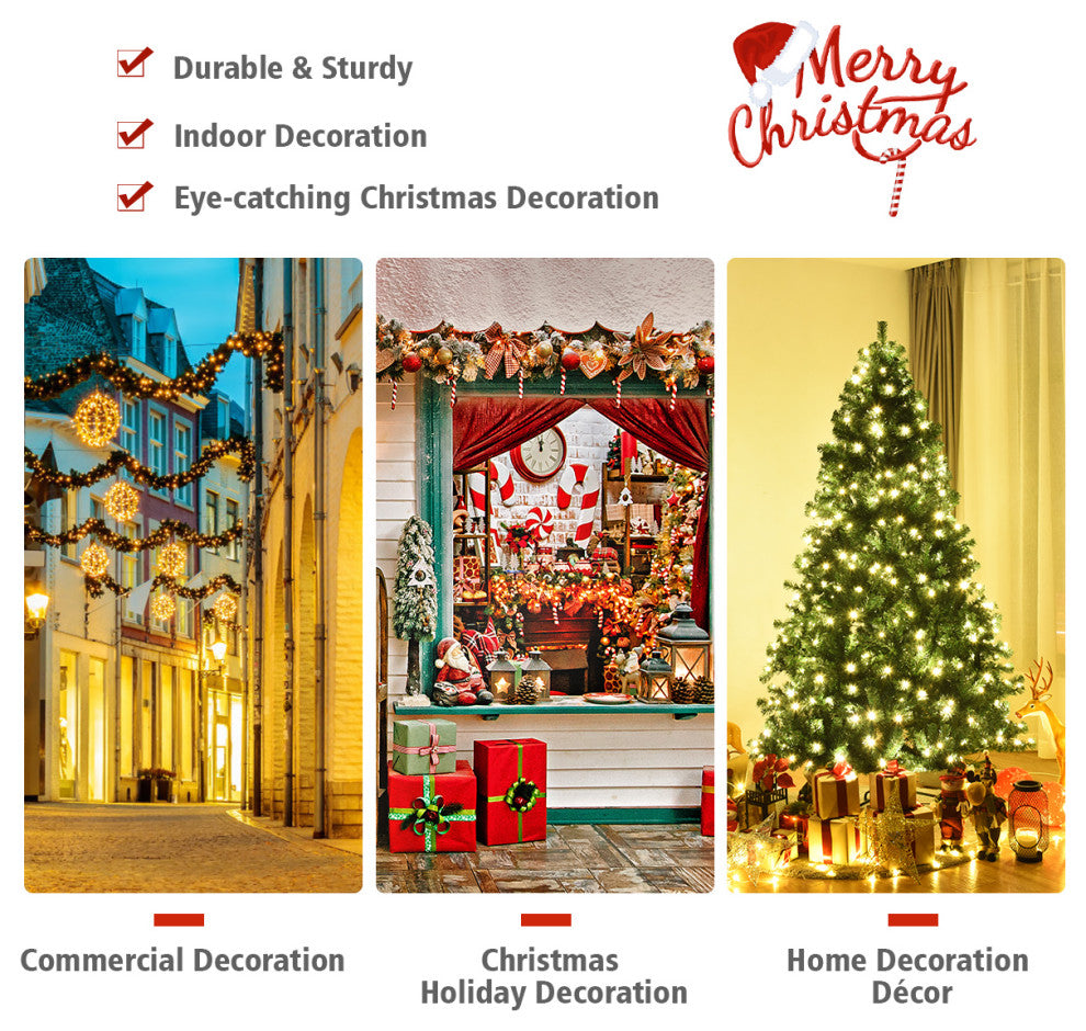 Costway 7.5Ft Pre-Lit Hinged PVC Christmas Tree 400 LED Lights New