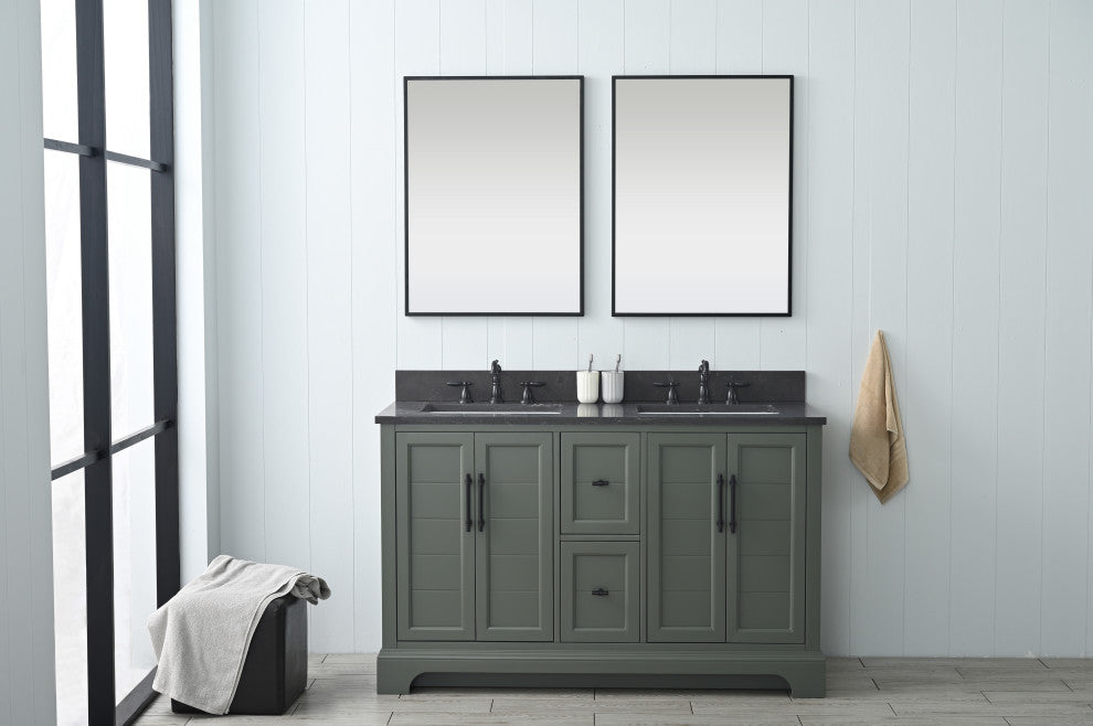 Vanity Art Bathroom Vanity With Sink & Top, Vintage Green, 54" (Double Sink), Black Stone