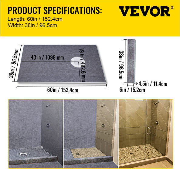 VEVOR Shower Curb Kit, 38"x60" Watertight Shower Curb Overlay With 4" Grate