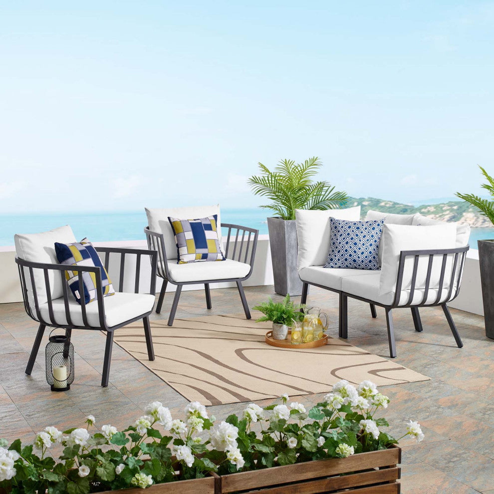 Lounge Sectional Sofa Chair Set, Aluminum, Metal, Gray White, Outdoor