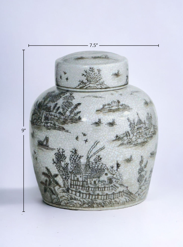 Porcelain Ginger Jar With Chinoiserie Design