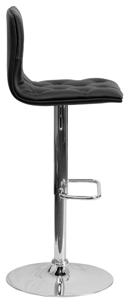 Tufted Vinyl Adjustable Height Barstool With Chrome Base, Black