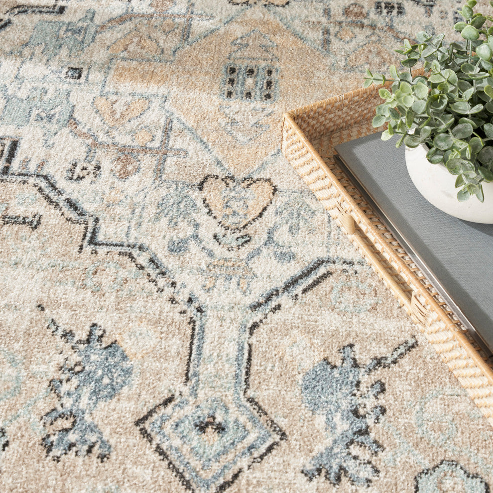 Nourison Washable Decor 9' x 12' Taupe Blue Vintage Indoor Rug