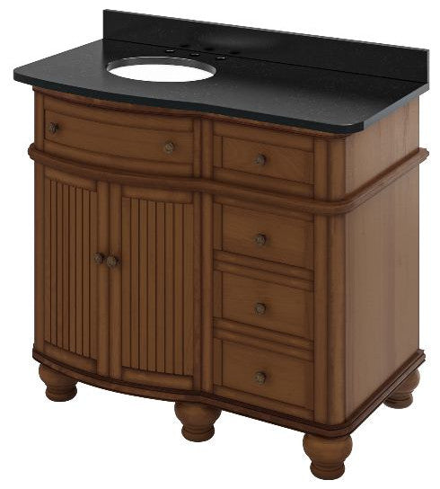 Compton Traditional Walnut 48" Oval Sink Vanity with Black Granite Vanity Top