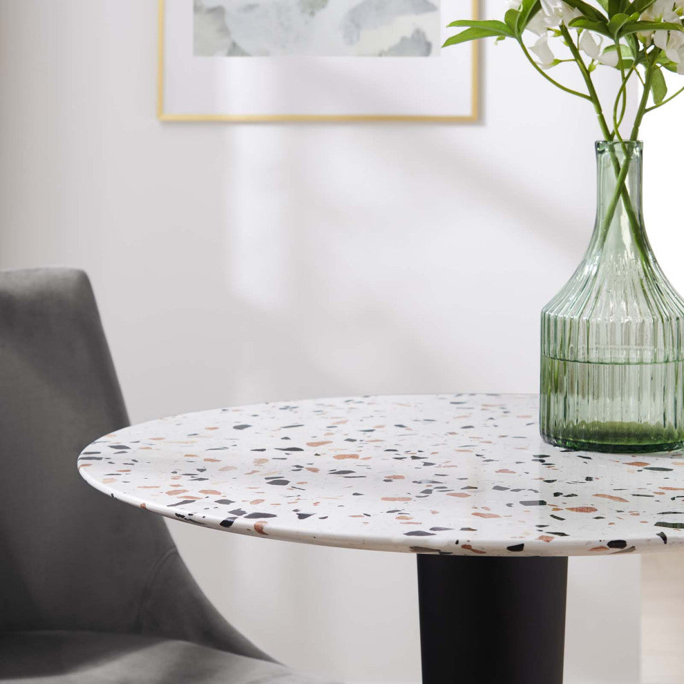 28" Dining Table, Round, White Gold, Metal, Modern Cafe Bistro Hospitality
