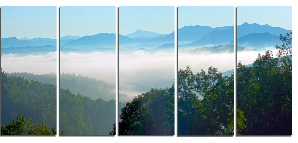 Morning in Blue Ridge Parkway, Landscape Canvas Art Print, 60"x28", 5 Panels