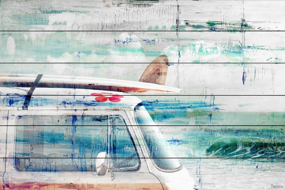 "Beach Trip" Painting Print on White Wood, 60"x40"