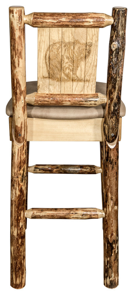 Glacier Country Counterstool Buckskin Upholstery, With Laser Engraved Bear