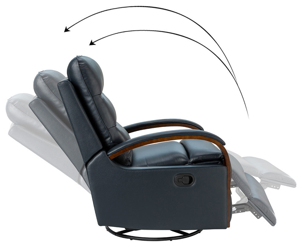 Konradin Genuine Leather Swivel Rocking Manual Recliner Set of 2, Navy