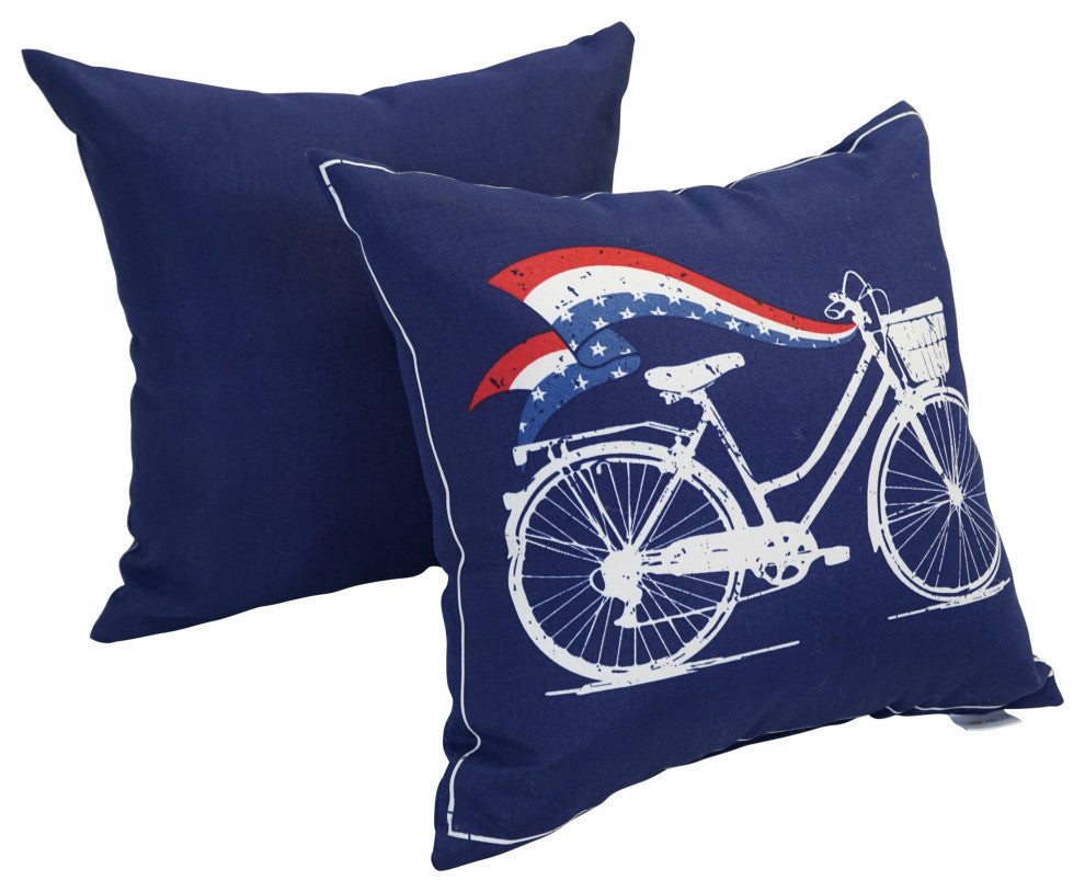 Spun Polyester 17" Double-Sided Outdoor Throw Pillows, Set of 4, Patriotic Bike