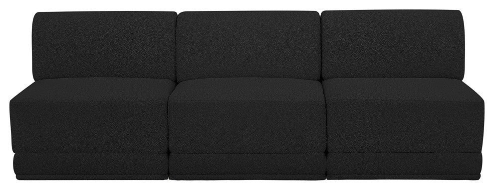 Ollie Black Boucle Fabric Straight Modular Sofa, Black, 3-Piece: 3 Armless Chair