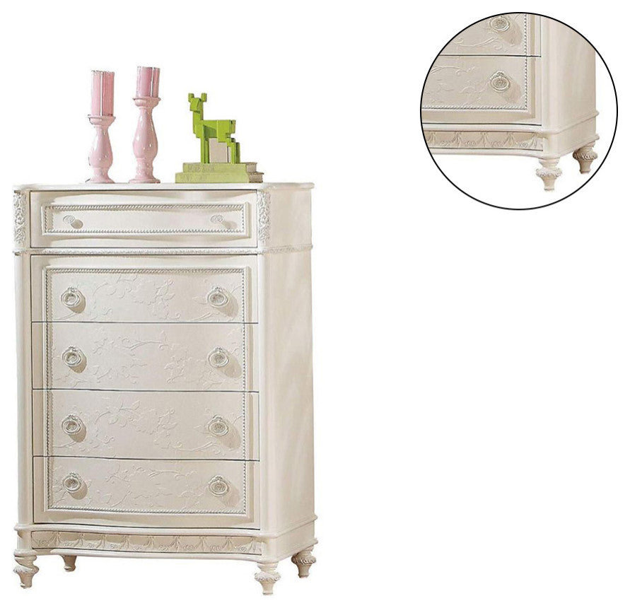 Wood Chest With Drawers, Ivory Finish
