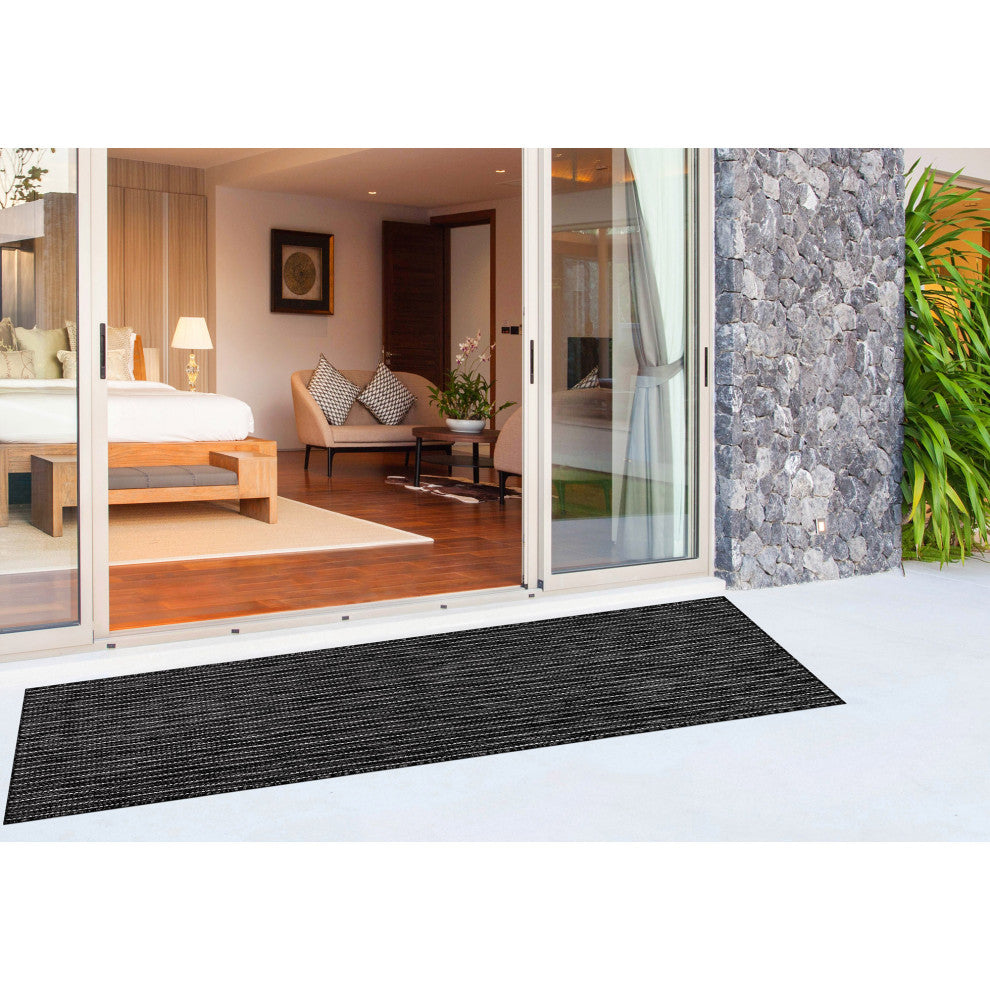Carmel Texture Stripe Indoor/Outdoor Rug, Black, 1'11"x4'11" Runner