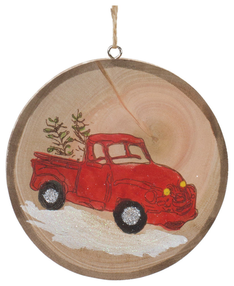 Wood Farm Tree Disc Ornament, Set of 12