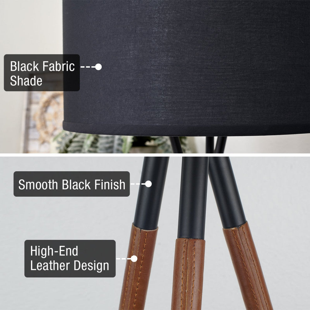 Kira Home Sadie 61" Mid Century Tripod LED Floor Lamp, 9W bulb (/), Leather