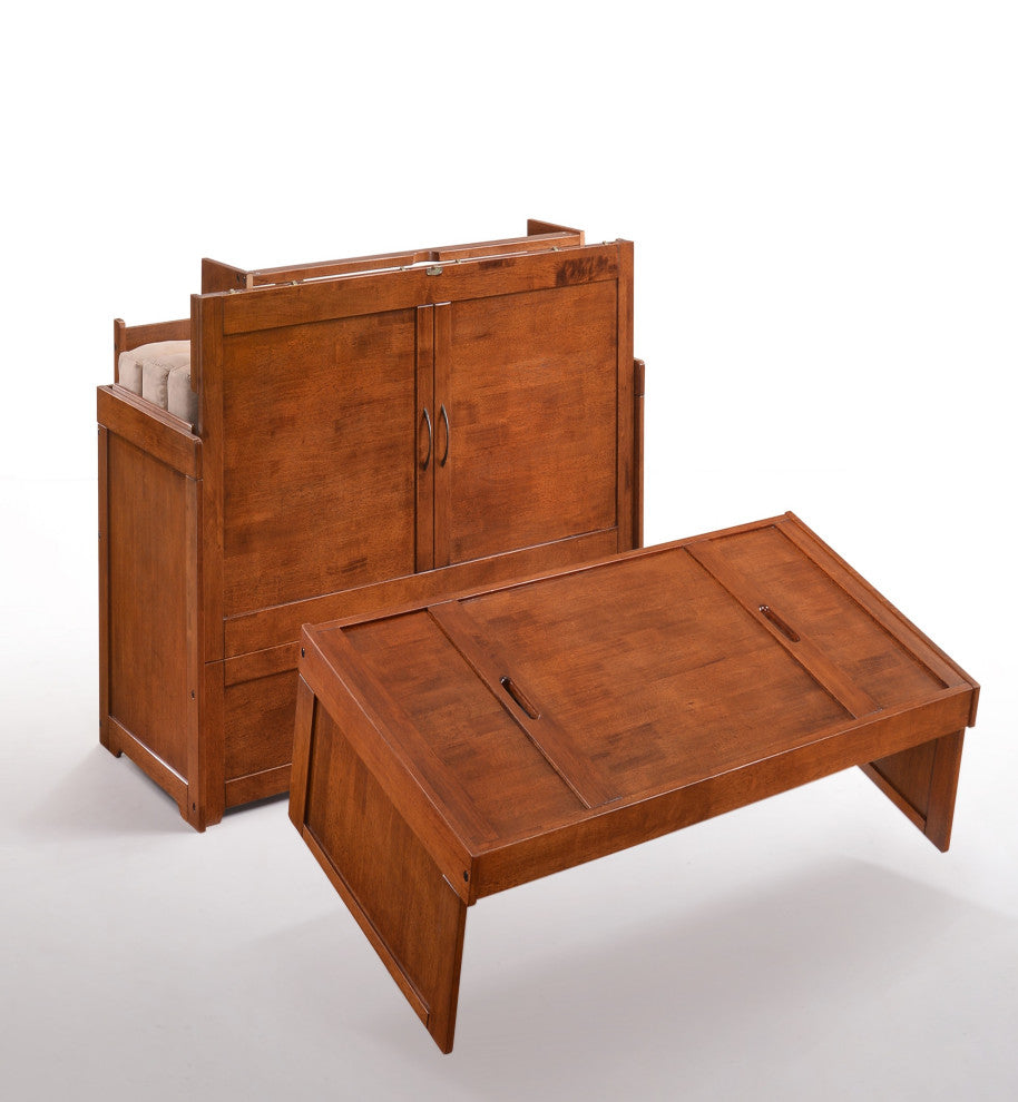 Murphy Cube Cabinet Bed With Mattress, Cherry, Twin, Pre-Assembled