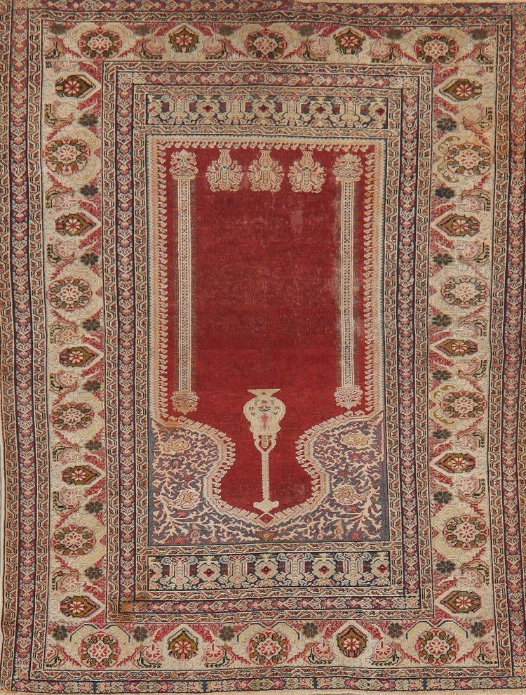 Consigned, Antique Oriental Traditional Worn Handmade Turkish Area Rug, Red, 4x6