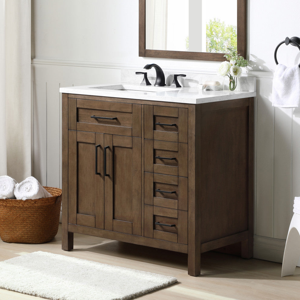OVE Decors Tahoe Vanity With Mirror, Almond Latte, 36"