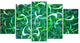 Dark Green Watercolor Fractal Art, Contemporary Art on Canvas, 60"x32", 5 Panels