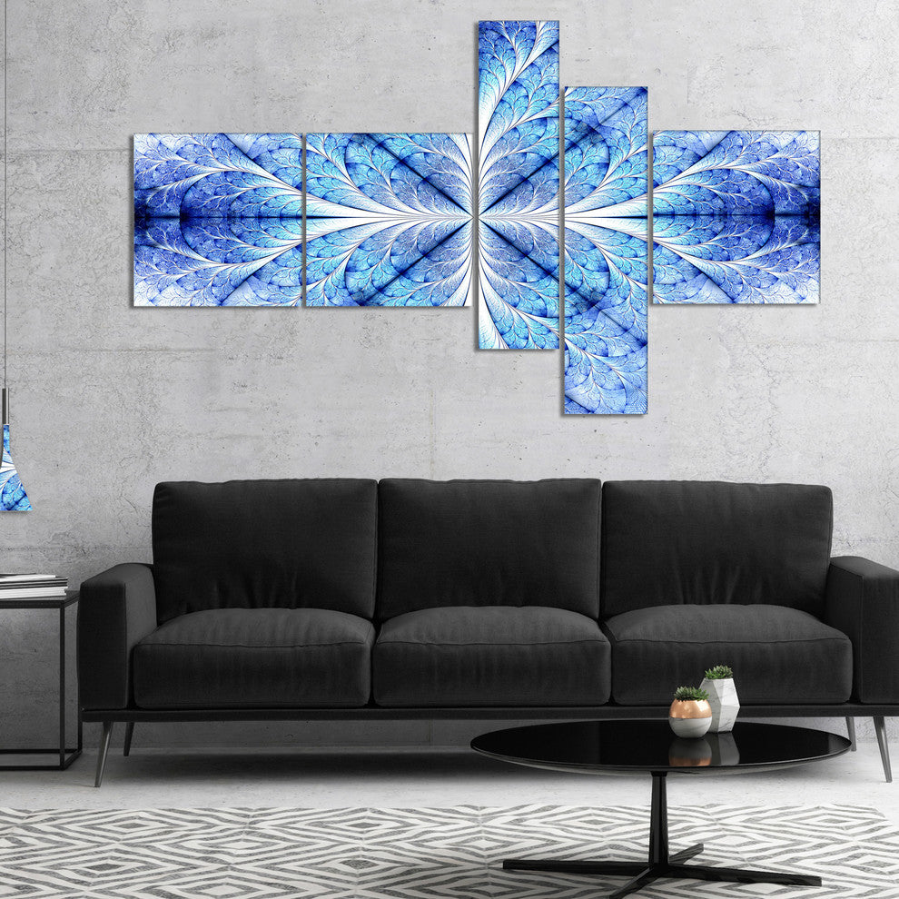 Symmetrical Light Blue Pattern, Floral Art Canvas Print, 60"x32", 5 panels
