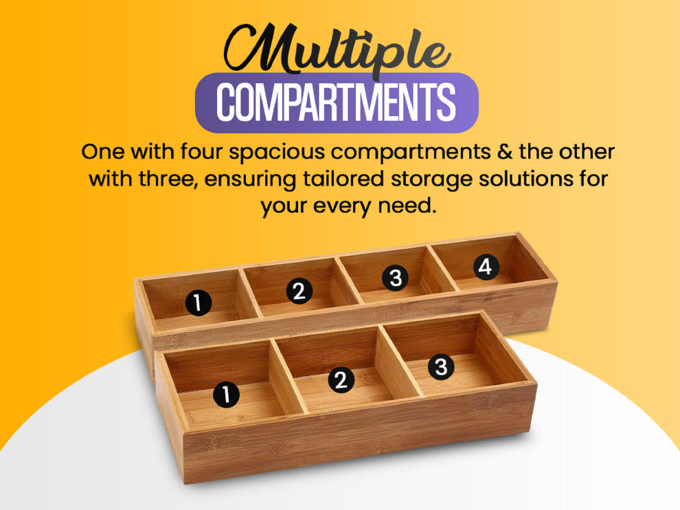 YBM HOME Bamboo 4 Compartment Organizer Tray for Drawers
