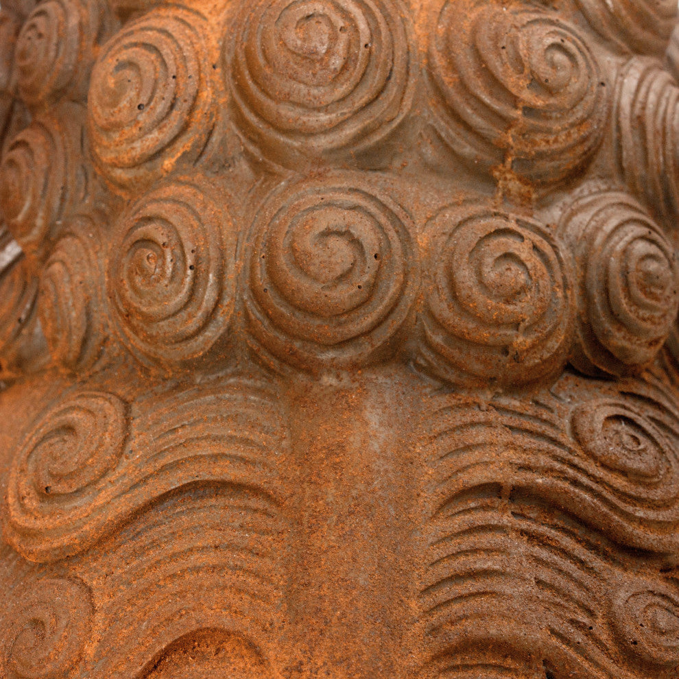 18" Foo Dog Rust Patina Statues, Set of Two