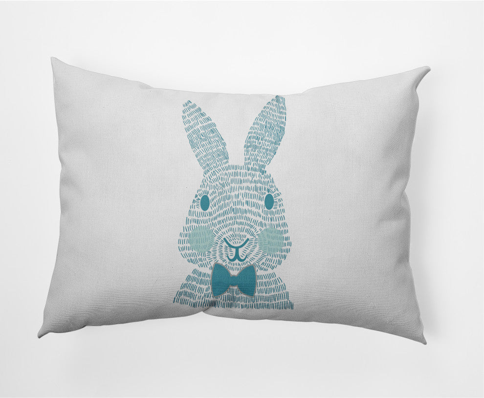 Monochrome Bunny Easter Decorative Lumbar Pillow, Explorer Blue, 14x20"