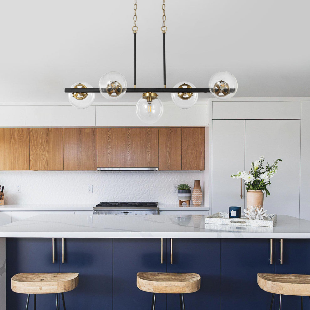 5-Light Kitchen Island Linear Pendant Chandelier, Black