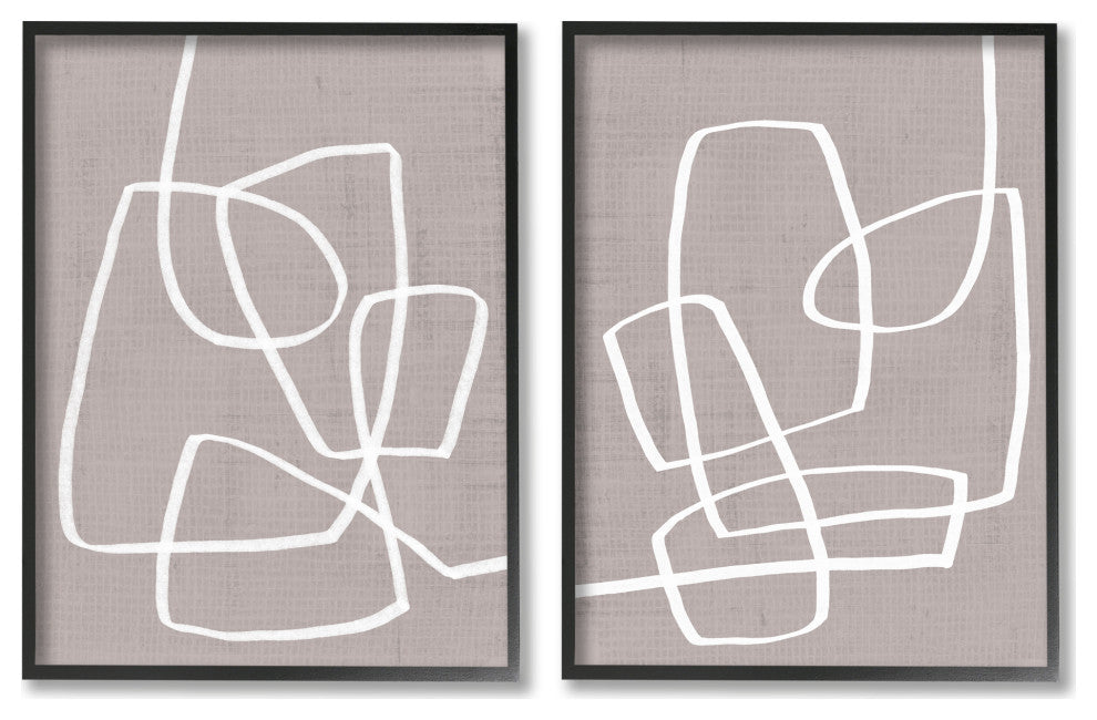 Abstract Busy Line Minimal Boho Design Brown White,2pc, each 11 x 14
