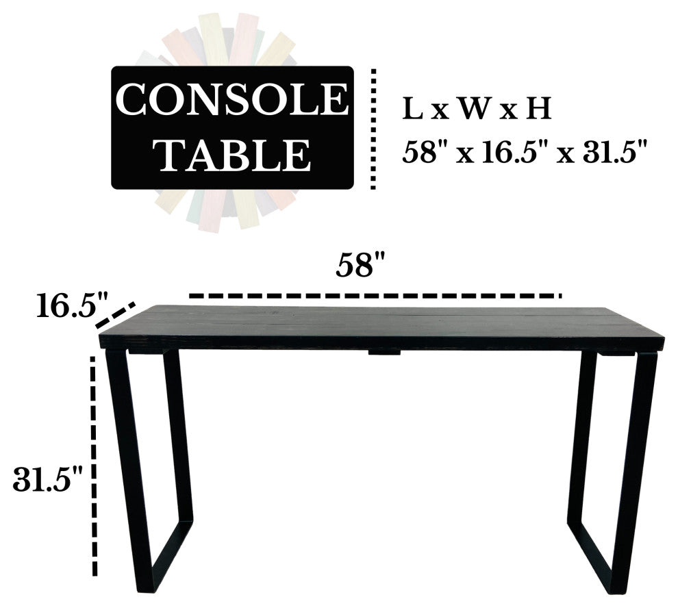 Barn Walls Bedroom Console Table Accent Table, Handcrafted, Black Weathered, 58" Length