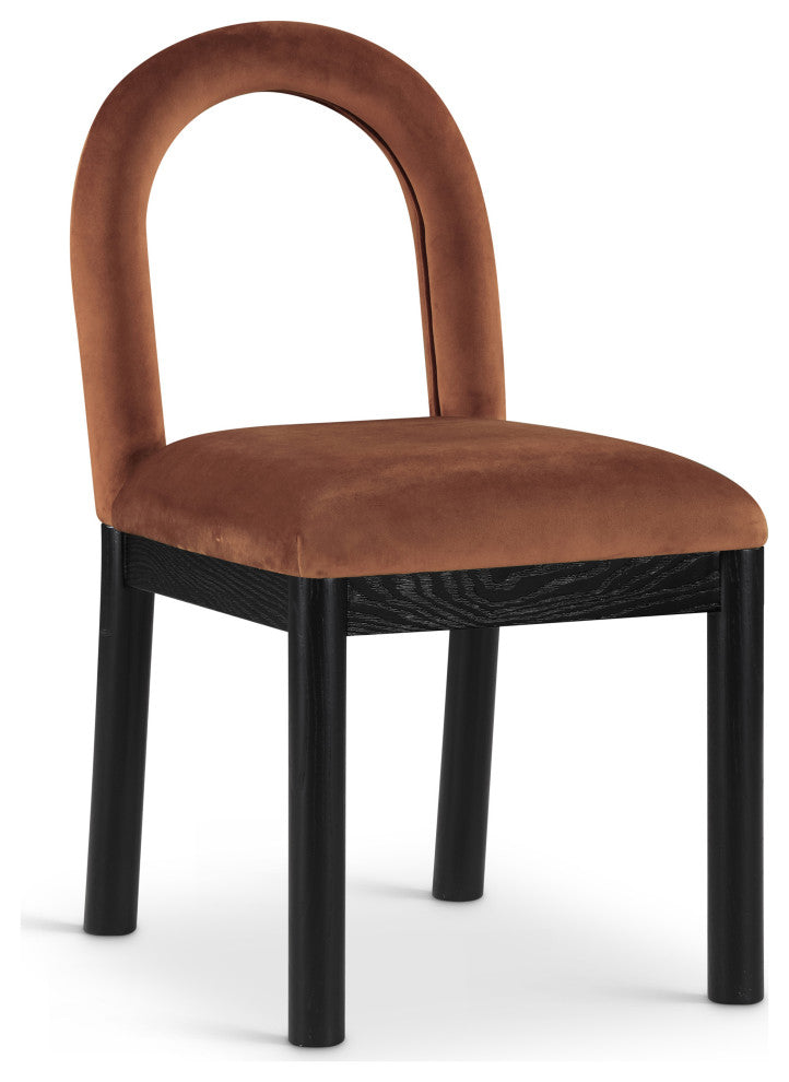 Conrad Upholstered Dining Chair, Cognac, Velvet, Black Finish