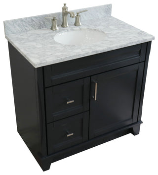 37" Single Sink Vanity, Dark Gray Finish With White Carrara Marble