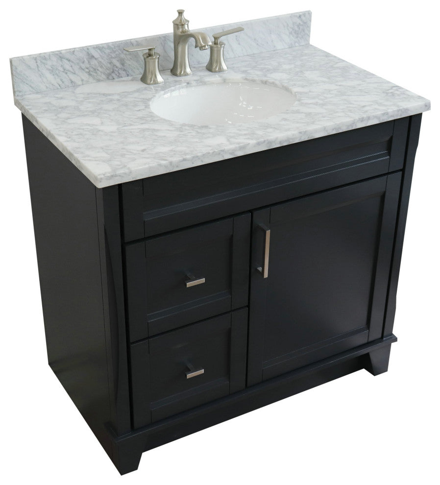 37" Single Sink Vanity, Dark Gray Finish With White Carrara Marble