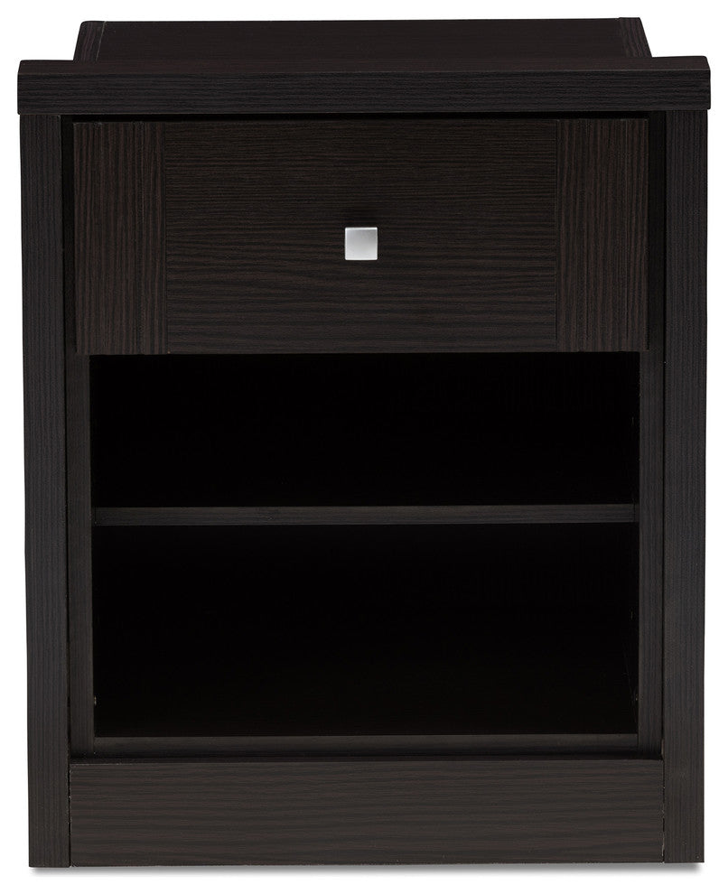 Urban Designs Watkins 1-Drawer Wooden Nightstand, Wenge Brown Finish