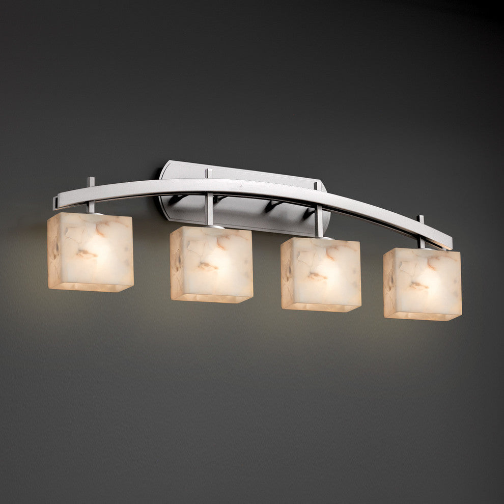 Alabaster Rocks! Archway 4-Light Bath Bar, Rectangle, Nickel, LED