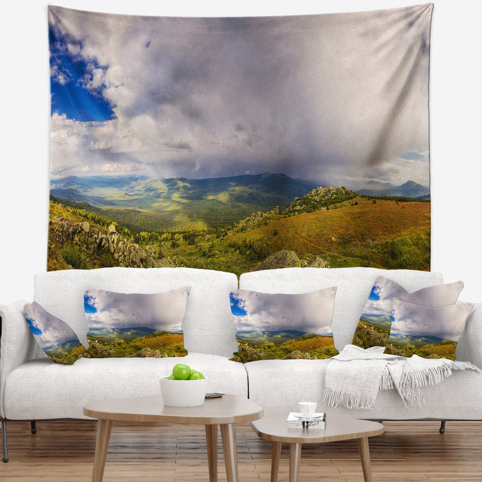 Stormy Sky with Clouds Panorama Landscape Wall Tapestry, 39"x32"