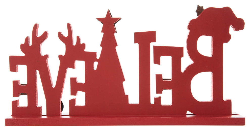 14"L Wooden Christmas "BELIEVE"  Table Decor