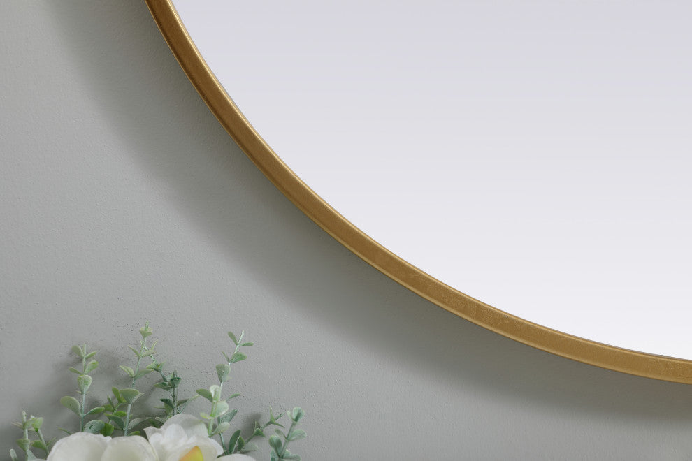 Metal Frame Oval Mirror 24X30 Inch, Brass