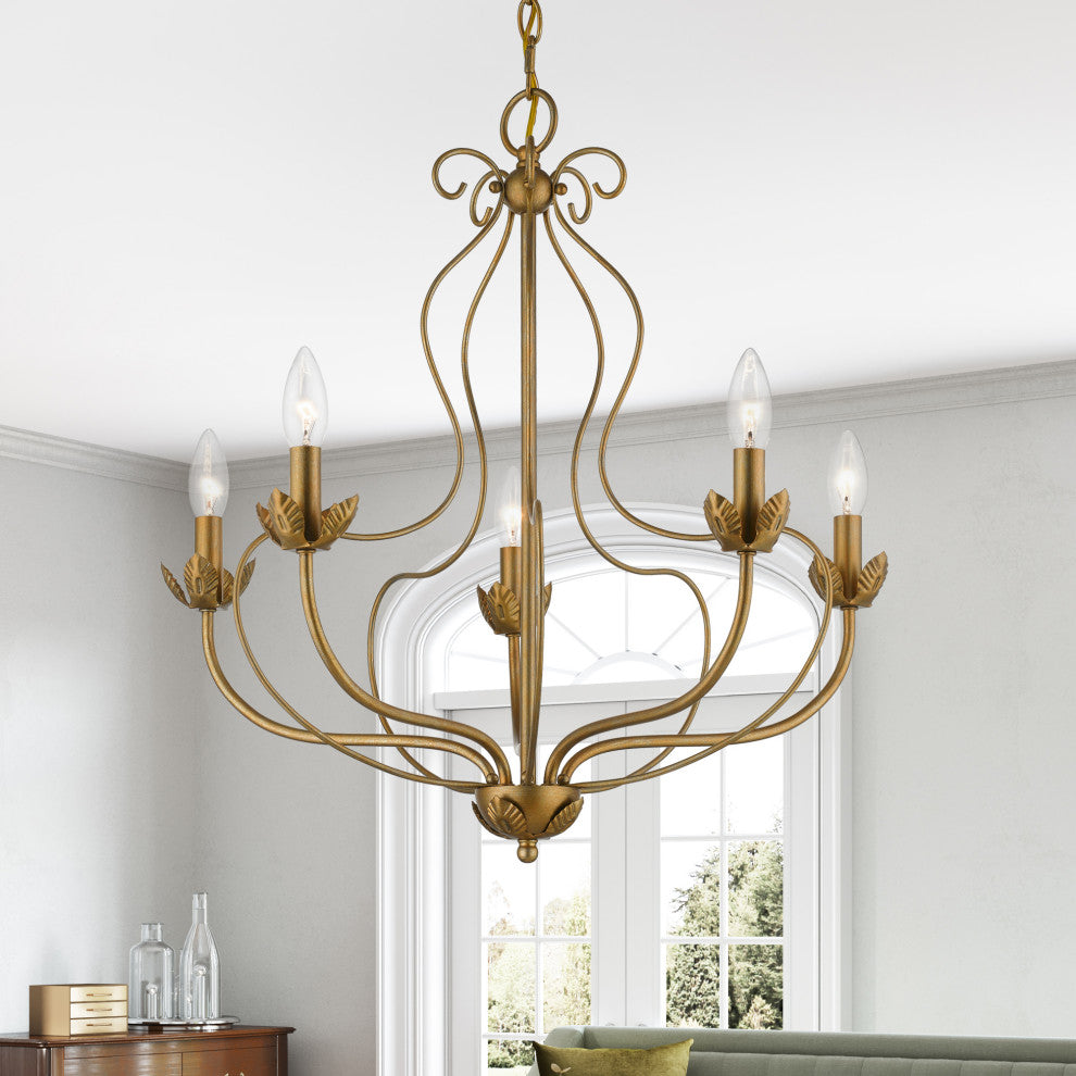 Livex Lighting 5 Light Antique Gold Leaf Chandelier